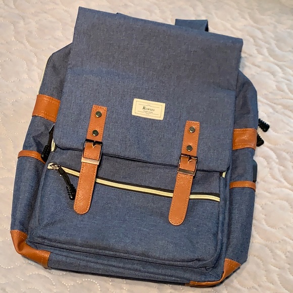 Ronyes Handbags - Ronyes navy/brown leather backpack